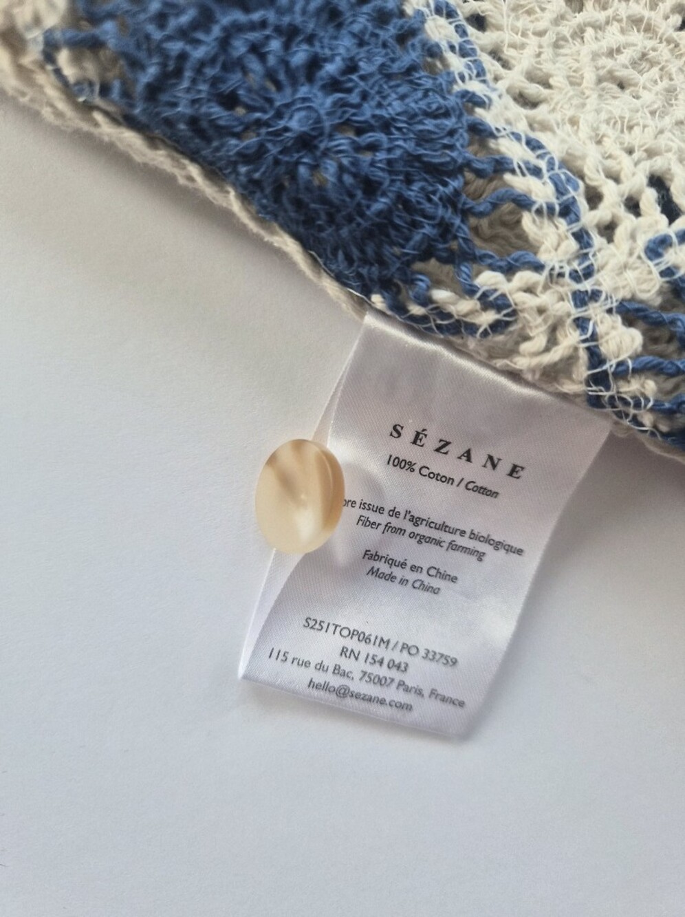 *NWT* [Sezane] Ron Top In Ecru/Blue, Size L, 100% Organic Cotton, Vest - Picture 9 of 11